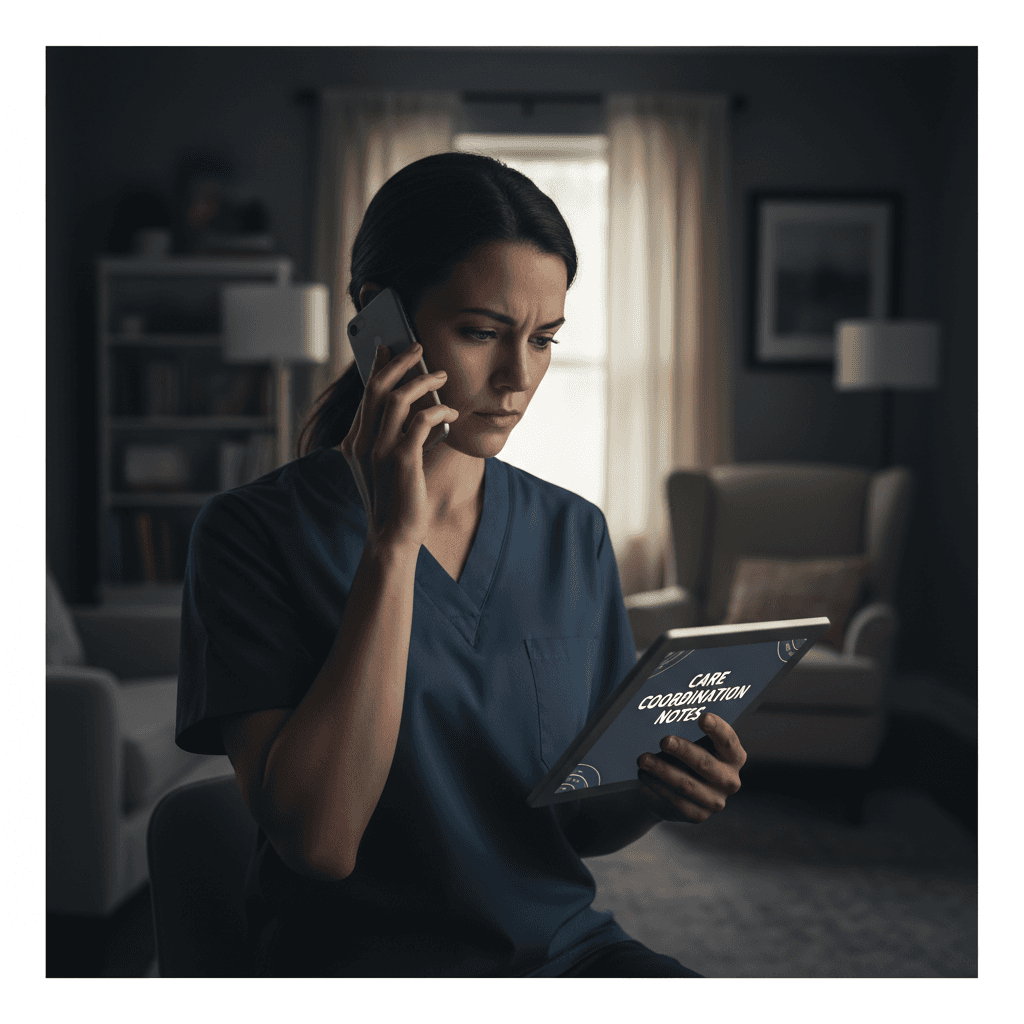 Caregiver coordinating care and communication with family