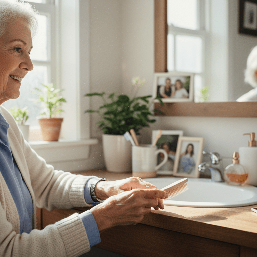 Caregiver assisting senior with daily care